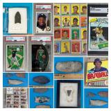 ARROWHEADS, POINTS & NATIVE AMERICAN ARTIFACTS, SPORTS CARDS & COLLECTIBLES