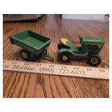John Deere metal tractor mower & wagon