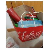 Bag of Christmas ribbons, bows, crafts, and