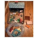 Tin barn toy w/ animals, Dollhouse furniture