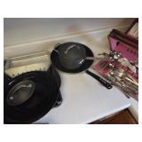Silverware, skillet, baking sheets +