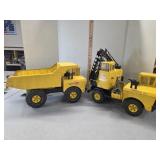 2 Tonka Construction dump truck and crane metal