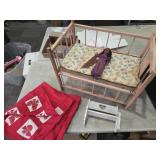 Doll crib, quilt +