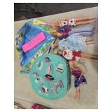 Barbie Dolls, case and pool.