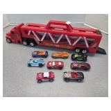 Hot Wheels car carrier toy truck w/ cars