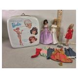 1963 Barbie carry case, (2) 1960 Midge dolls