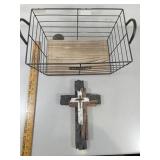 Wire Basket 17"w X 11"d X 8"h, Wooden Cross
