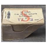 WWII 8 mm M 30 ammo Scharfe S Patronen 1938