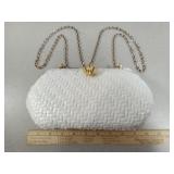 Vintage White Straw Purse with Gold Clasp