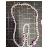 Vintage Roase Quartz art Glass bead necklace