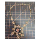 Antique coral, Onyx, and brass Lavalier necklace