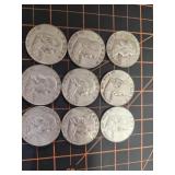 9 Franklin half dollars 90 silver
