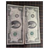 2 Bicentennial $2 notes crisp.