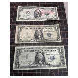 $2 Love note and blue seal silver certificates