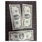 3 Bicentennial $2 notes