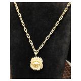 Vintage carved bone rose necklace