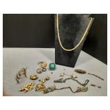 Assorted costume Jewelry rings, chain, brooches &