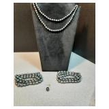 Matching Grey Beaded necklace & bracelets