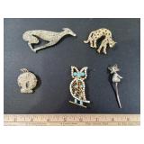 Vintage Animal Pins, Including Tweety Bird