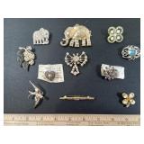 Assorted Vintage Brooches/ Pins, Elephant Pendent