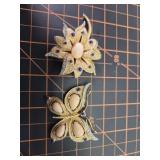 Trifari 1960s gold tone brooches butterfly and