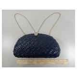 Vintage Blue Straw Purse with Chain Strap
