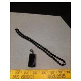 Black vintage Bead necklace &polished stone