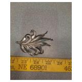 Large silver trifari leaf brooch - vintage marked