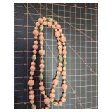Coral art glass and gold bead necklace