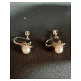 NOS vintage marked silver & pearl earrings