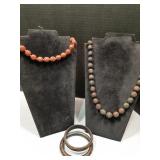 Carved Bead Necklaces & matching bangle bracelets