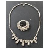 Vintage Weiss Clear Rhinestone Necklace & Brooch