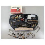 Assorted Jewelry Pieces & Parts, with Cigar Box