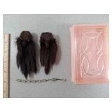 2x Mink Hair Accents with Case, Glass Bead Chain