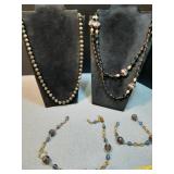 Floral glass beads black & blue Necklaces