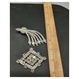 2 vintage clear rhinestone brooches