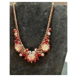 Vintage Red rhinestone & art glass necklace