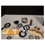 Assorted jewelry earrings,bracelet, belt buckles