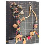 African(?) necklace and earrings, clay and wood