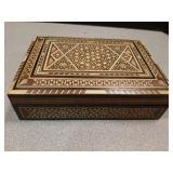 Solid wooden box with design inlay