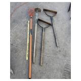 >Yard garden tools, apple picker, hoe, 2 weed
