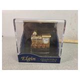 Elgin mini clock, gold tone train