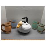 x4 SiestaWare Frosted glass barrel mugs & metal