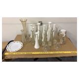 Large lot of vintage milk & clear glass vases and