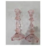 Depression glass pink candle holders