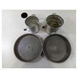 2 Vintage Sifters, 2 Vintage Cake Pans with