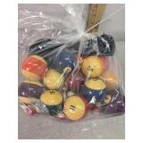 Pool balls, and brush