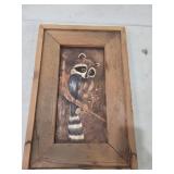 Raccon painting, primitive frame unsigned
