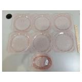 Pink Depression Glass, 6- 9" Plates, 1 Divided