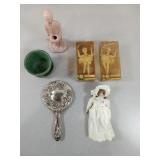Planters,  Heavy  Mirror, 3 Dolls- 2 In Box